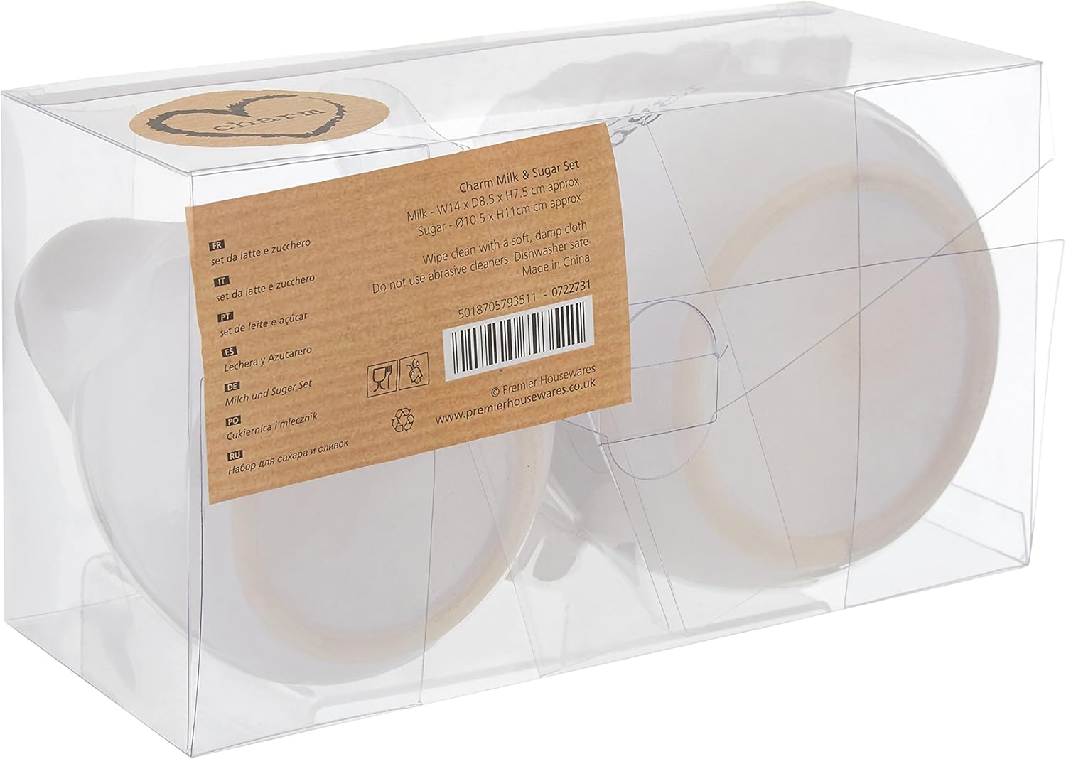 Premier Housewares Charm Milk and Sugar Set, White, Set of 2