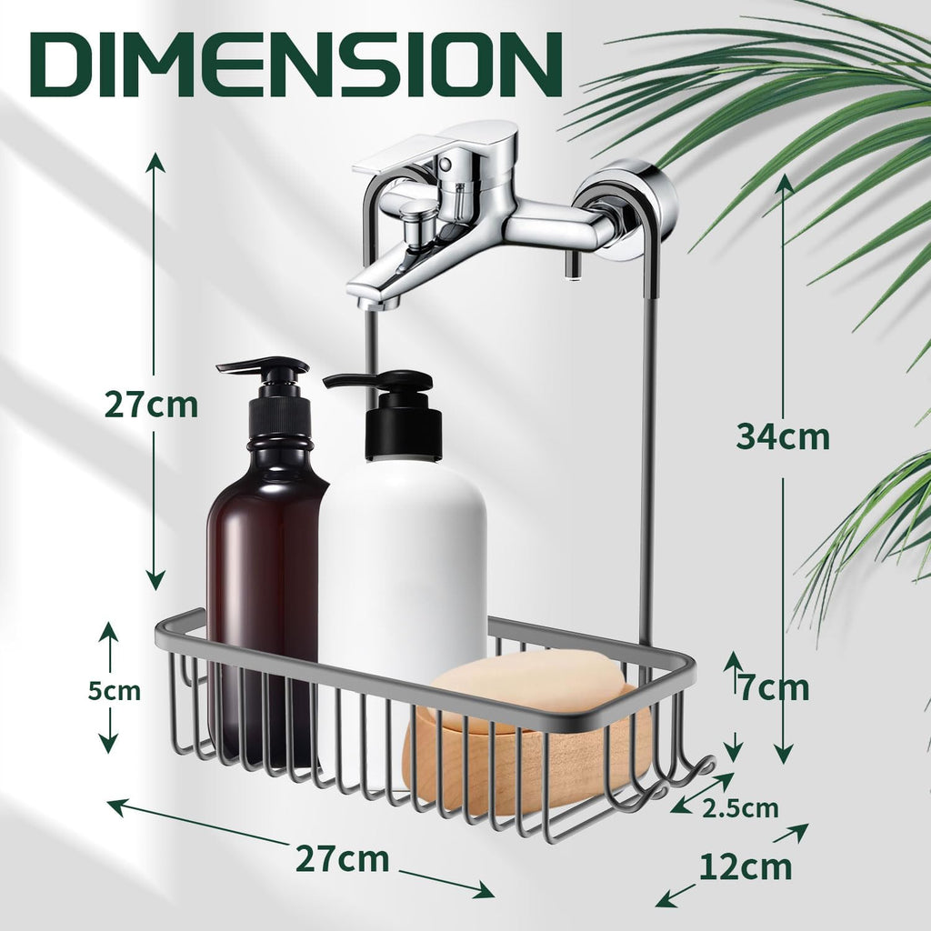 Shower Caddy Hanging Organiser Storage Shelf Without Drilling Shampoo Holder Rustproof Basket Shower Hook Grey