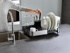 extend steel expandable dish drainer rack with removable cutlery holder swivel draining spout - grey/steel, 4