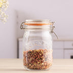 Clip Top Jar 1 Litre (1000 ml) Airtight Glass Storage Jar for Preserving Fruits Vegetables Coffee Tea Rice Flour Nuts Pasta