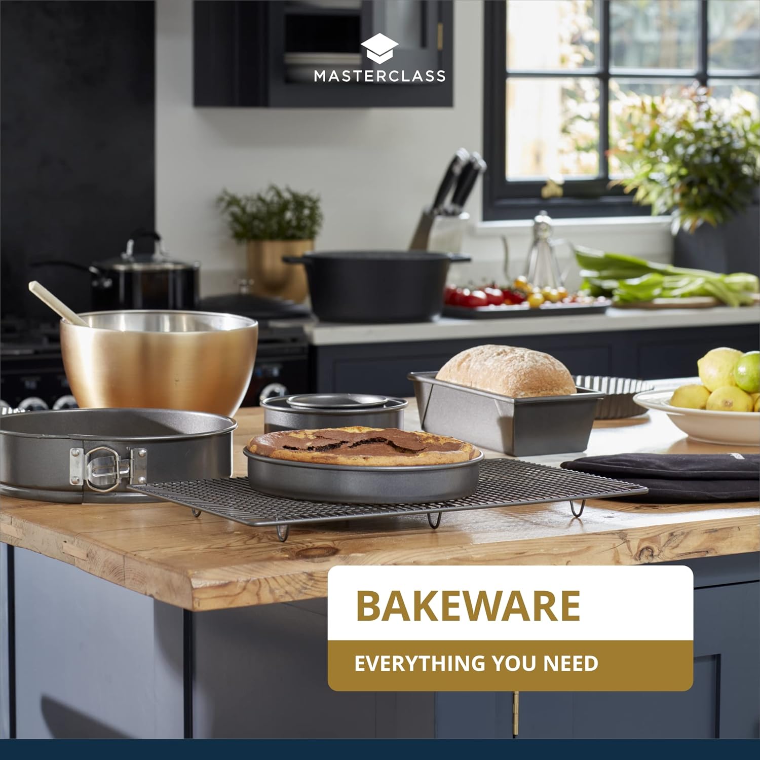 KCMCHB47 25 cm Deep Cake Tin with PFOA Non Stick and Loose Bottom, 1 mm Carbon Steel, 10 Inch Round Pan, Grey