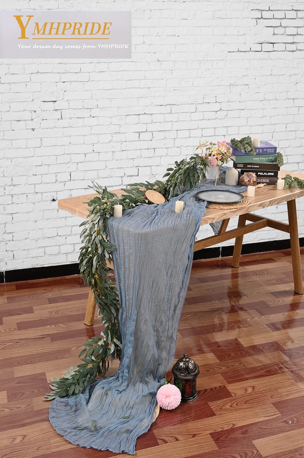 YMHPRIDE 2 Packs Cheesecloth Table Runner, 35"x120" Dusty Blue Rustic Gauze Fabric Boho Table Runner, Cheesecloth Wedding Table Decor Table Cloth for Wedding Party Bridal Shower Table Decorations