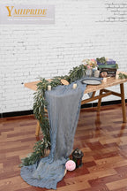 YMHPRIDE 2 Packs Cheesecloth Table Runner, 35"x120" Dusty Blue Rustic Gauze Fabric Boho Table Runner, Cheesecloth Wedding Table Decor Table Cloth for Wedding Party Bridal Shower Table Decorations
