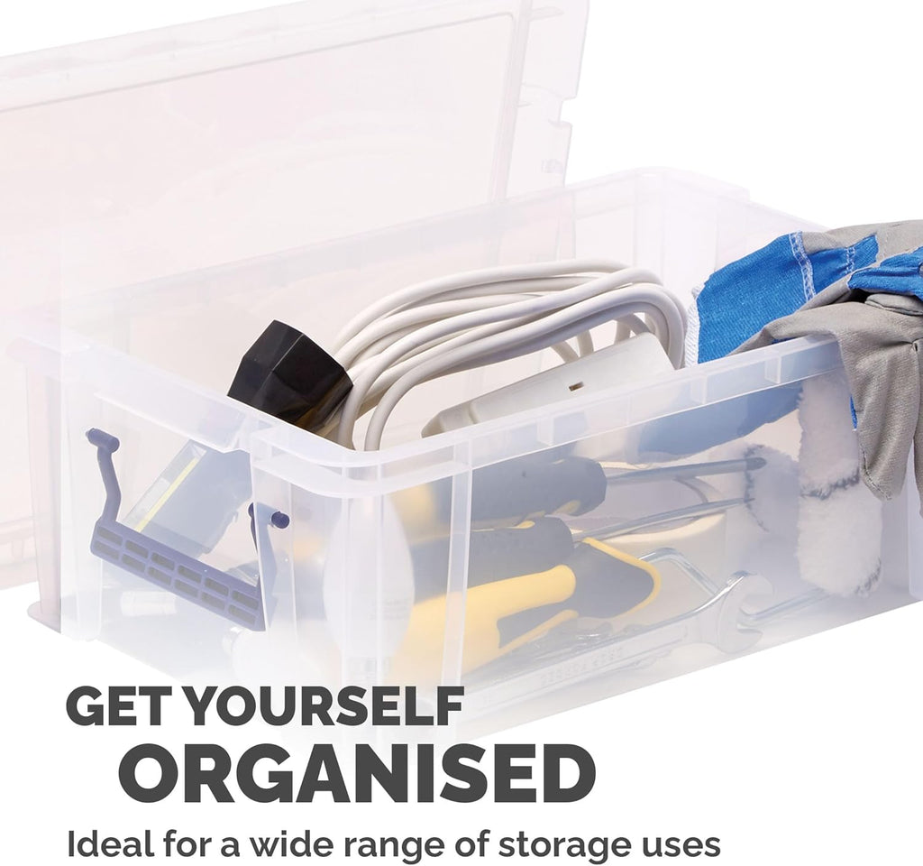 10L Plastic Storage Boxes with Lids. ProStore Super Strong Plastic Storage Boxes (14 x 34 x 21.5cm), Made in the UK, Clear