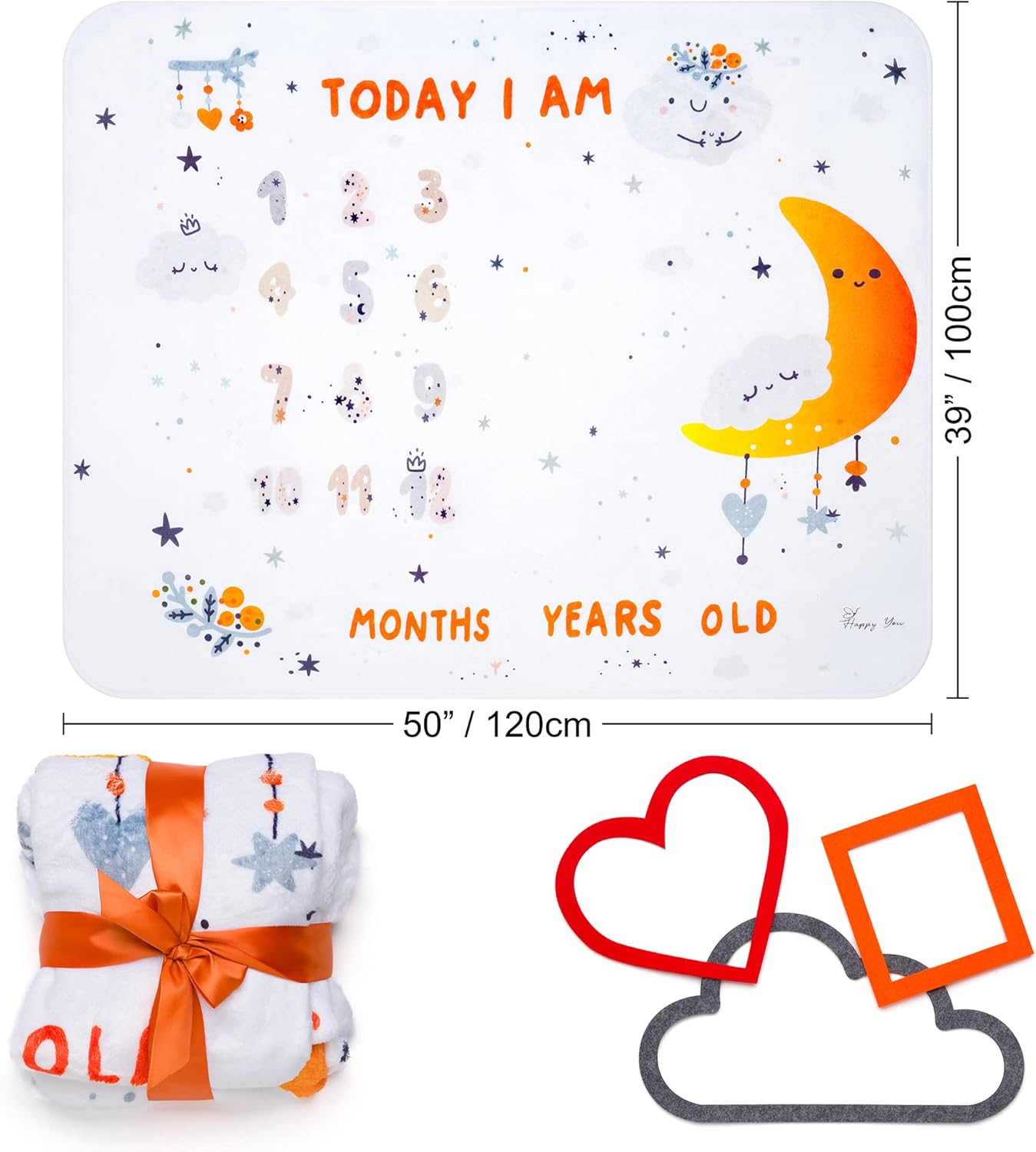 Happy You Baby Milestone Blanket Boy or Girl Unisex Monthly Baby Age Photo Mat |Personalised Newborn Gifts | Soft & Comfortable Fleece | |100 x 127 cm Secondary image