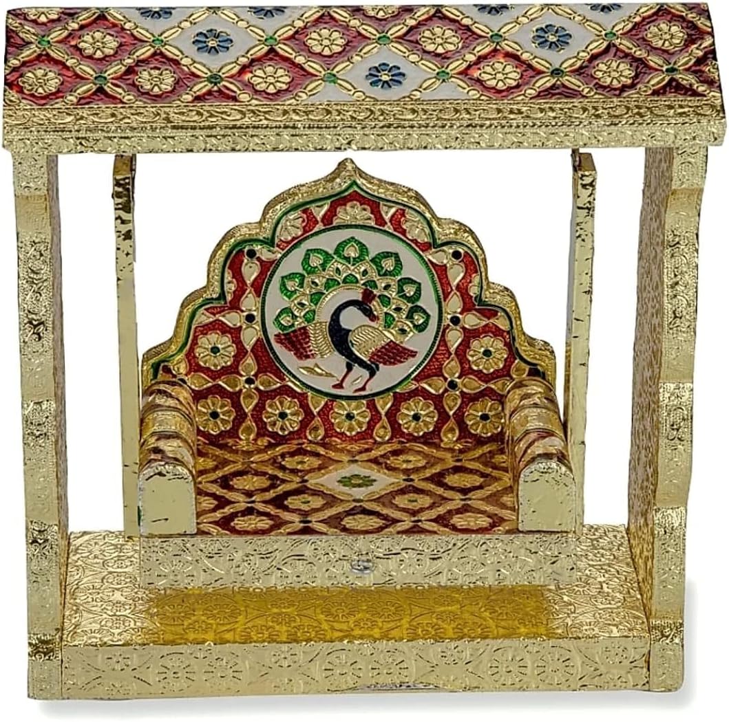Decorative Laddu Gopal Jhula Wooden Handcrafted Velvet with Golden Work Jhula for Bal Gopal Idol/Krishna Jhula/Jhoola/Laddu Gopal for janmashtami Home Temple Decor(Height Size:-9 Inches)(Multicolour) Secondary image