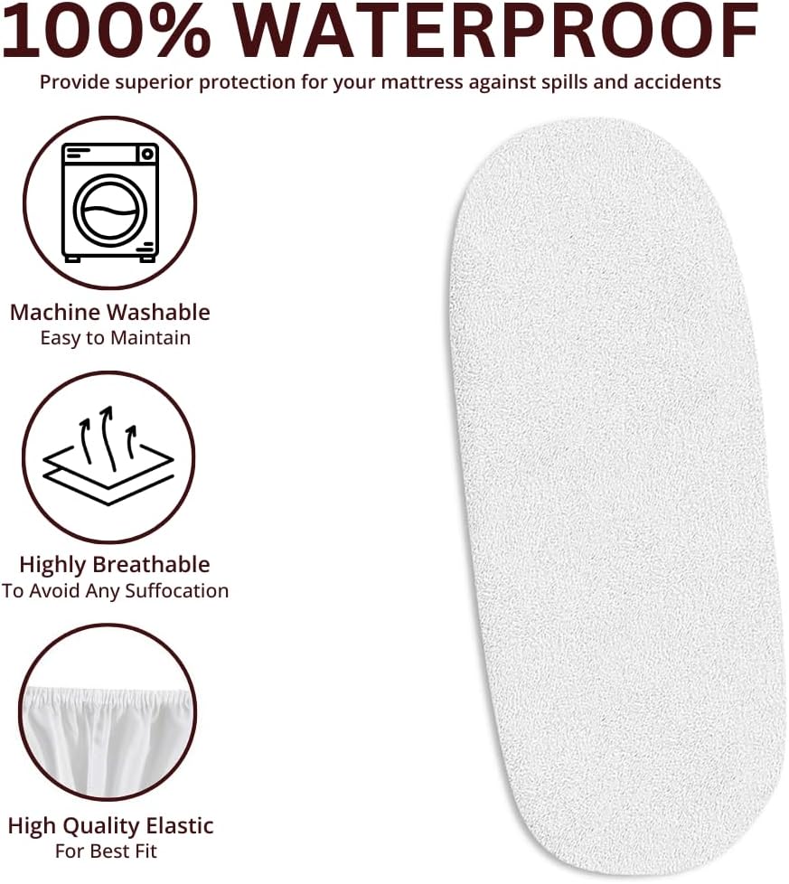 2x 100% Waterproof Moses Basket Mattress Protector with 155 GSM Terry Towelling Fabric - Soft, Non-Noisy & Non-Allergenic Fitted Sheet (73-76 x 28-30 cm)