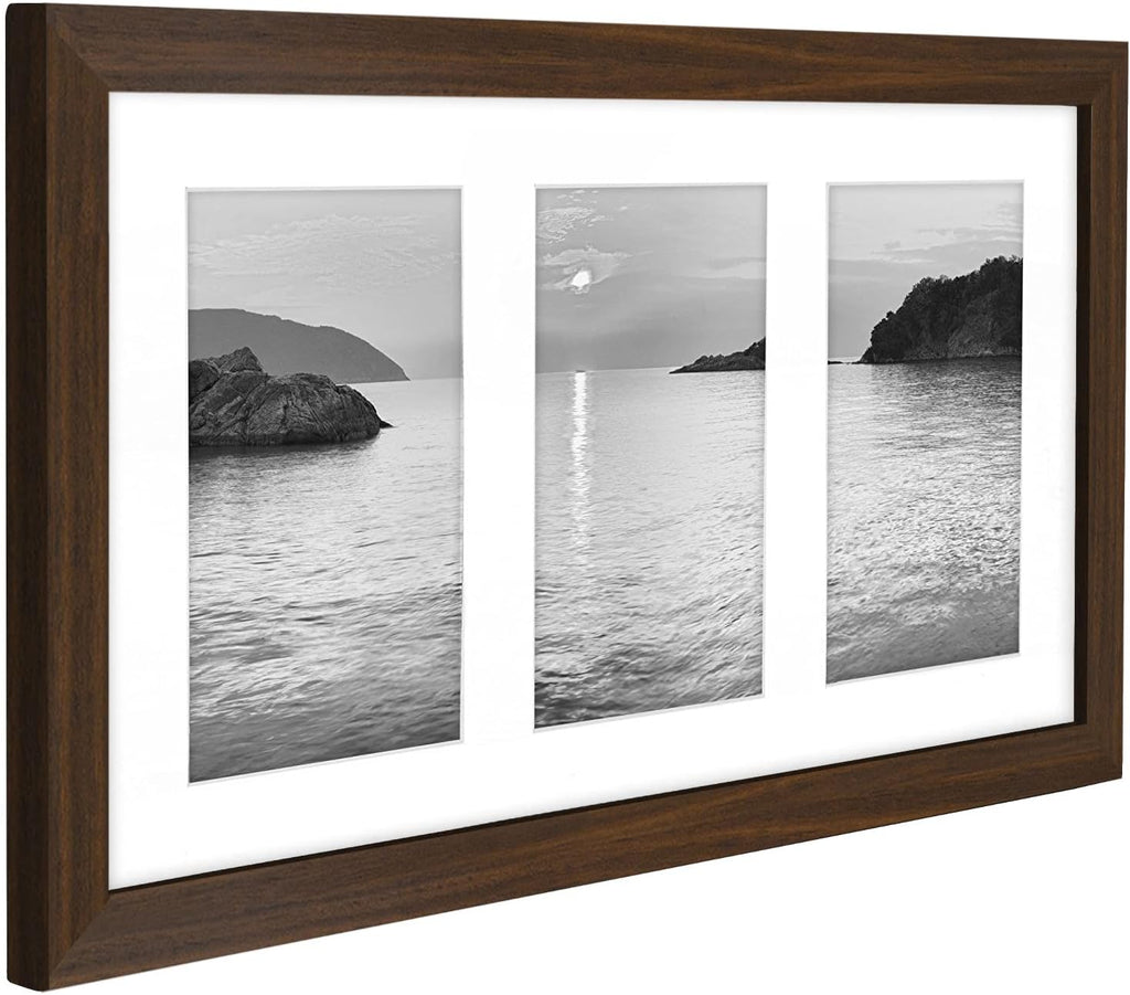 6x4 Collage Photo Frame with Shatter-Resistant Glass - Signature Collection - Fits Three 4x6 Photos or Use as One 8x16 Picture Frame for Tabletop and Wall - Walnut