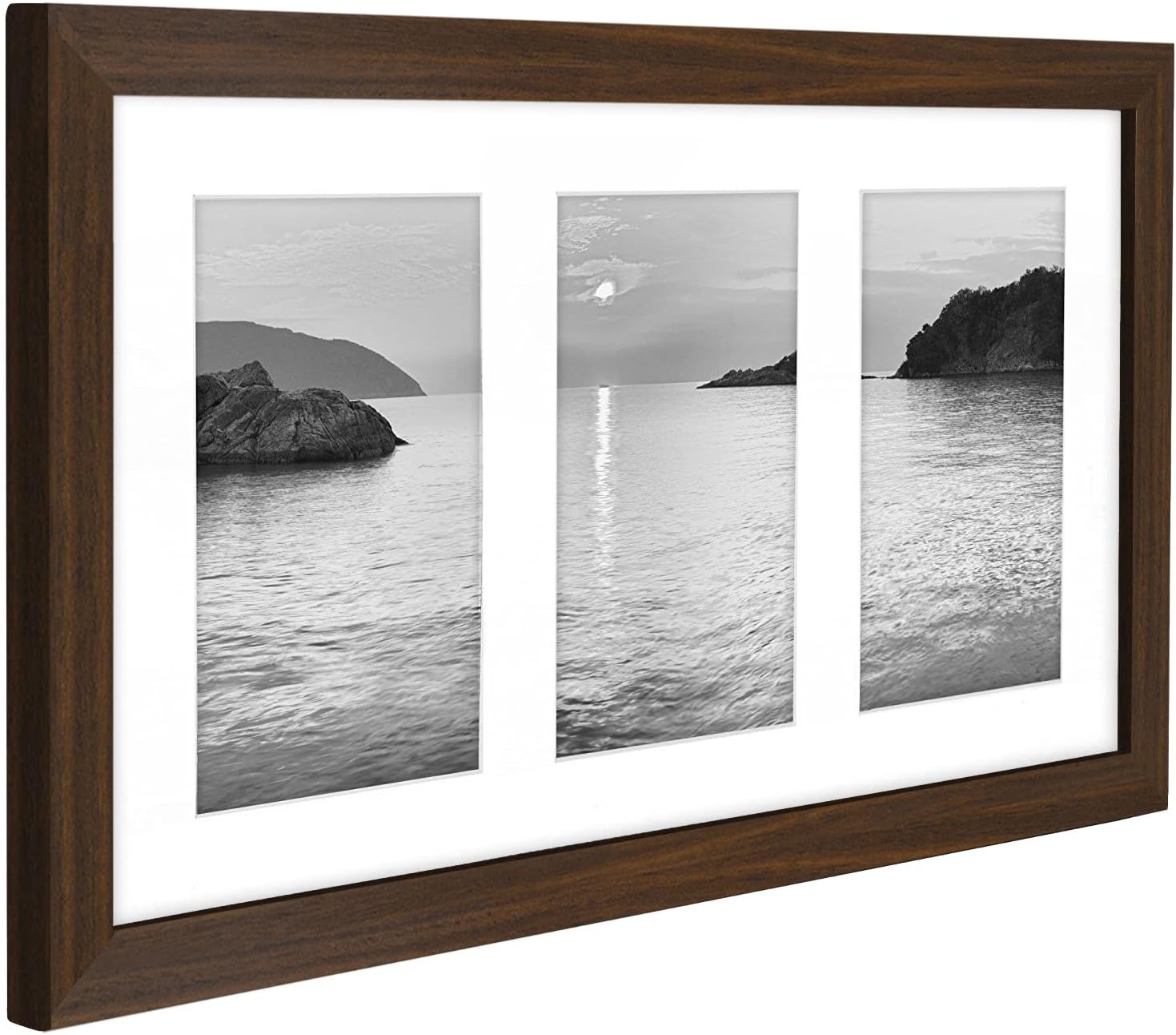 6x4 Collage Photo Frame with Shatter-Resistant Glass - Signature Collection - Fits Three 4x6 Photos or Use as One 8x16 Picture Frame for Tabletop and Wall - Walnut