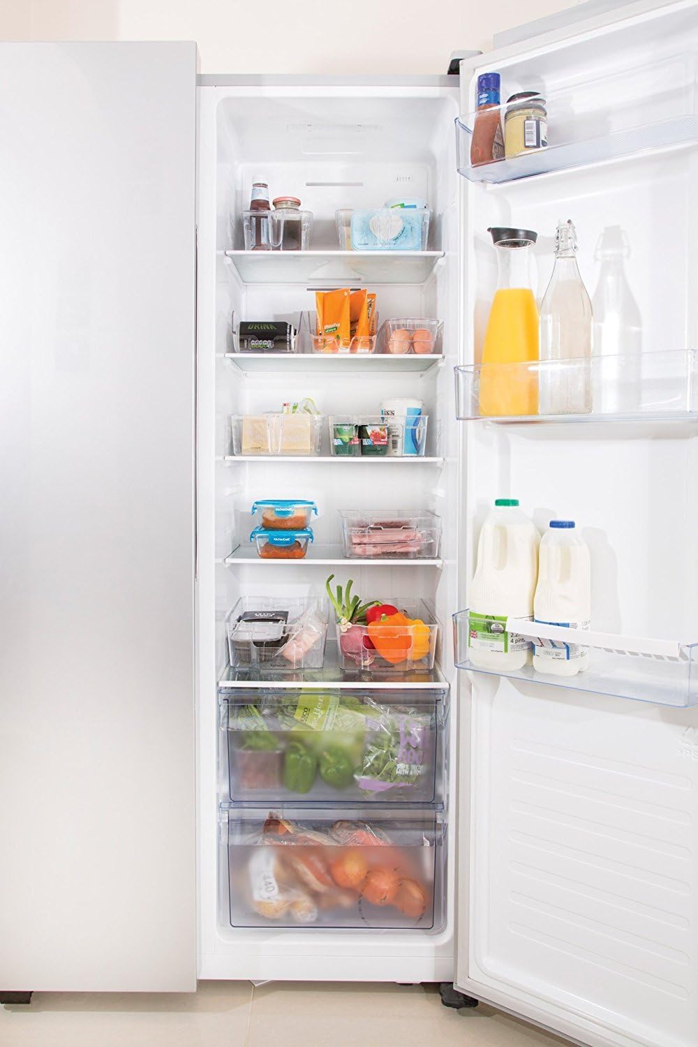Medium Plastic Food Storage Container, Clear Kitchen Organiser for Fridge or Cupboards, 31 x 20.5 x 9cm