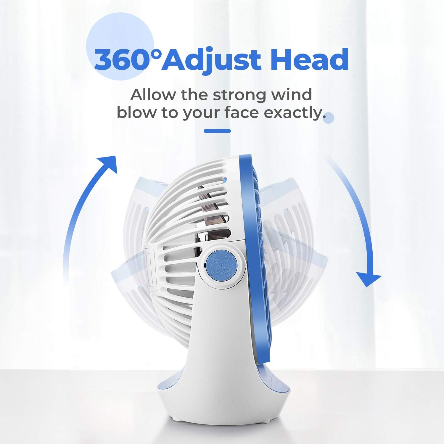 USB Desk Fan Table Fan with Strong Airflow & Quiet Operation, Portable Cooling Fan Speed Adjustable 360°Rotatable Head for Home Office Bedroom Table and Desktop