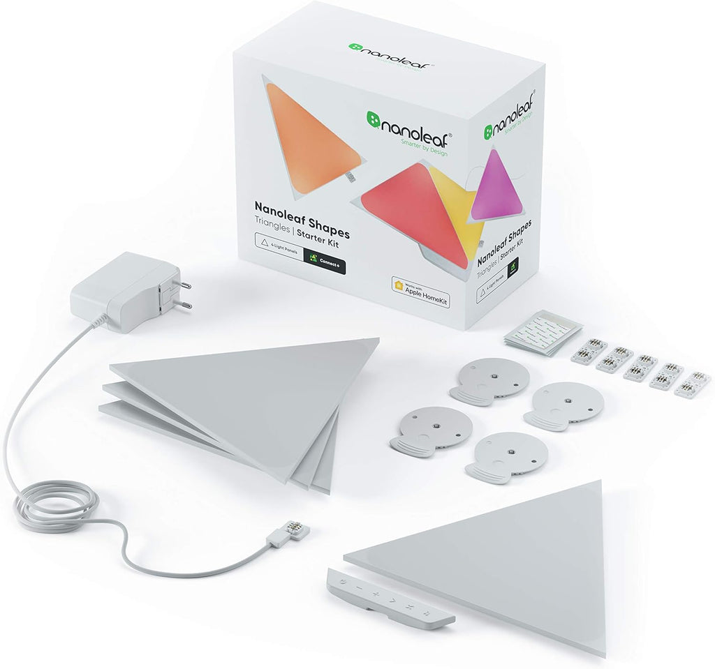 Shapes Triangle Starter Kit, 4 Smart Light Panels LED RGBW - Modular Wi-Fi Colour Changing Wall Lights, Works with Alexa Google Assistant Apple Homekit, for Room Decor & Gaming