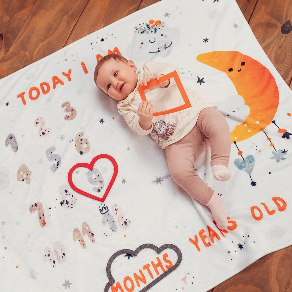 Happy You Baby Milestone Blanket Boy or Girl Unisex Monthly Baby Age Photo Mat |Personalised Newborn Gifts | Soft & Comfortable Fleece | |100 x 127 cm