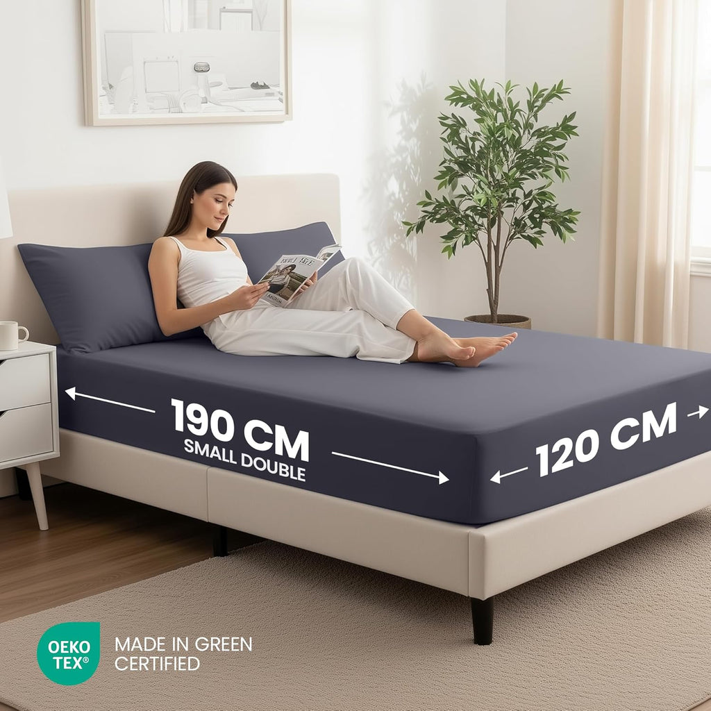 Fitted Sheet Small Double (2 Pack), Grey - Deep Pocket 14 inch (30 cm) - Oeko Tex Certified - Easy Care - Soft Brushed Microfibre Fabric - Shrinkage and Fade Resistant - Bottom Sheet
