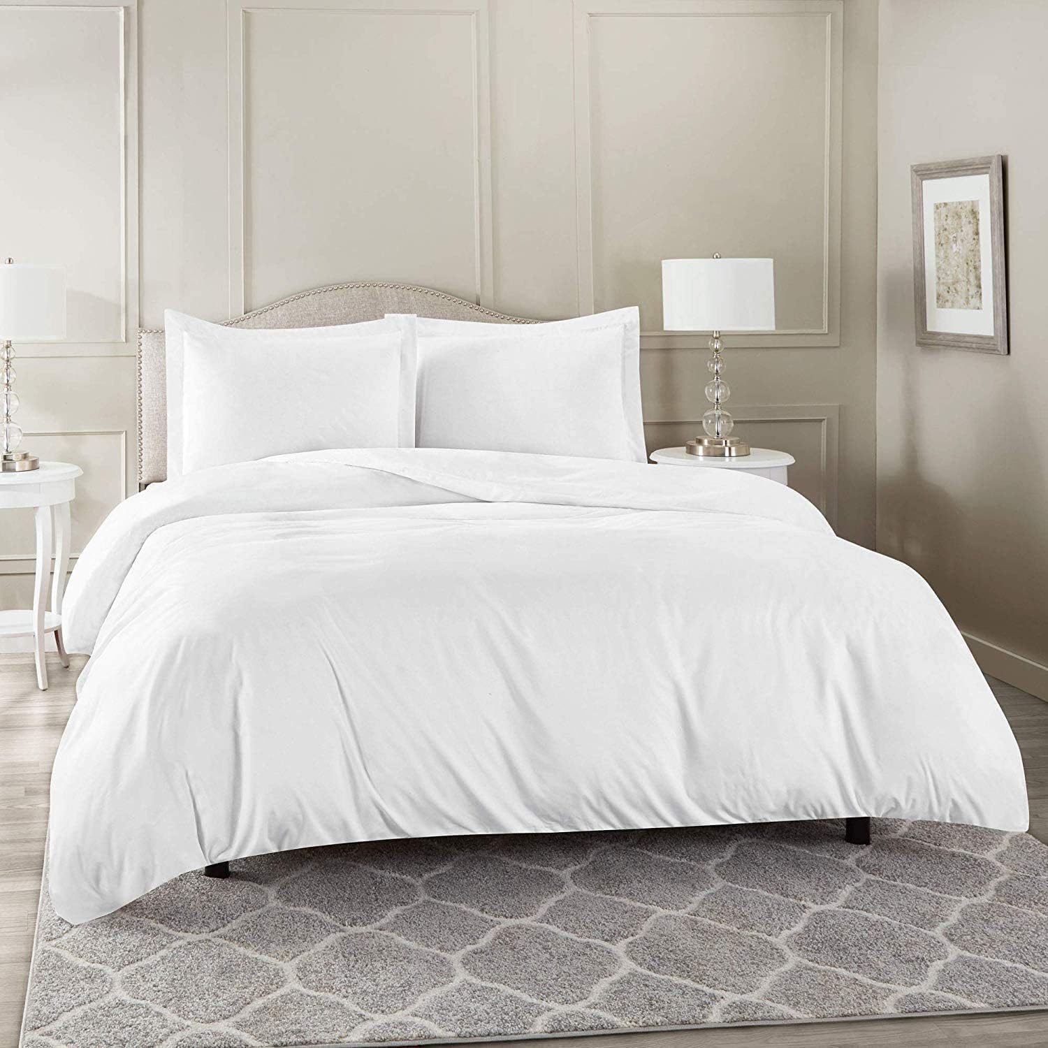 Hotel Quality 1000 Thread Count 100% Egyptian Cotton Double Size Zipper Closure Duvet Cover With 2pc Pillow Shams Premium 3PC Duvet Set (Double, White, Solid)