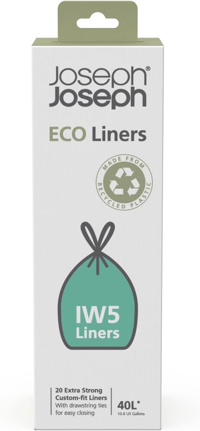 IW5 Eco Recycled plastic Bin Liners, Kitchen Waste Bags With Tie Tape Drawstring Handles, Extra Strong – Pack of 20, Holds 40 Litres, Grey Main image