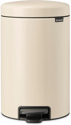 Brabantia - NewIcon Pedal Bin 12L - Medium Waste Bin for Kitchen or Bedroom - Soft Closing Lid - Light Pedal Operation - with Removable Inner Bucket - Non-Slip Base - Soft Beige - 25 x 34 x 41 cm