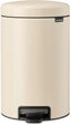 Brabantia - NewIcon Pedal Bin 12L - Medium Waste Bin for Kitchen or Bedroom - Soft Closing Lid - Light Pedal Operation - with Removable Inner Bucket - Non-Slip Base - Soft Beige - 25 x 34 x 41 cm