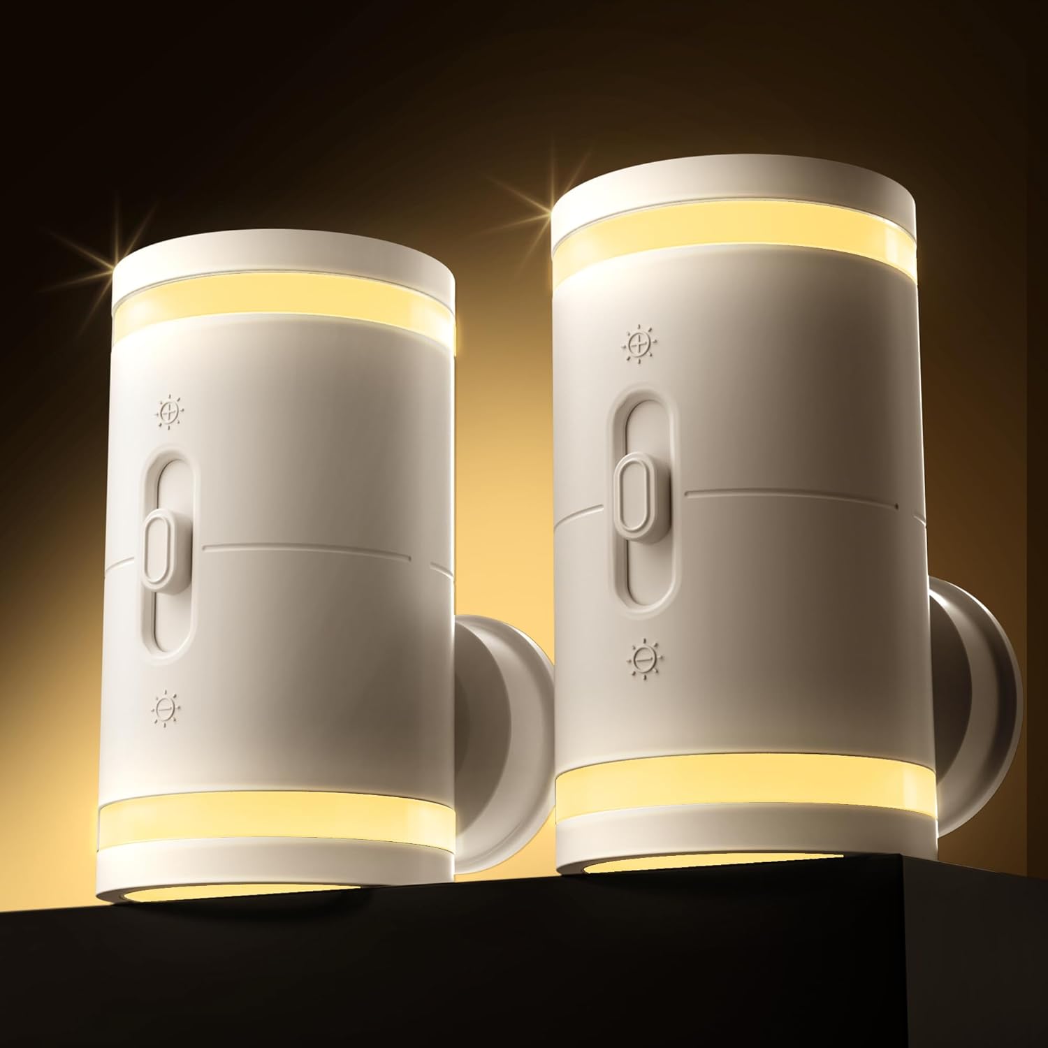 Night Light Plug in Wall, with Dusk to Dawn Photocell Sensor, 3000K Warm White, Brightness Adjustable, LED Night Light for Kid Sand Maternal, Bedroom, Hallway, Stairs, 2 Pack