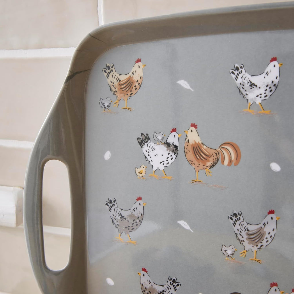 Hen House Lane Large Tray | British Designed Farmhouse Kitchen Tray | Durable Melamine & Plastic Blend | Rustic Countryside Design | Easy to Clean