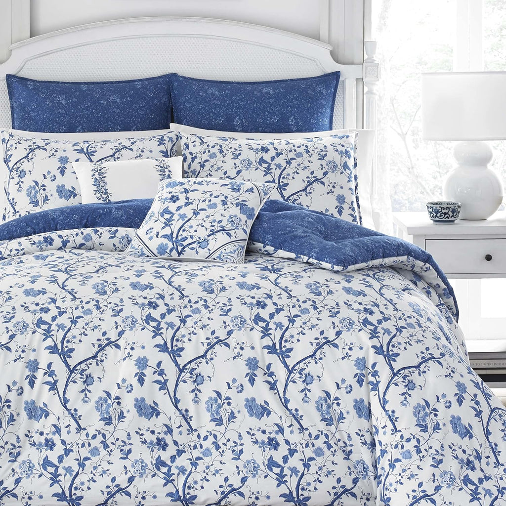 Laura Ashley Home Elise Bonus Luxury Premium Ultra Soft Duvet Coverlet, Lightweight Comfortable 3 Piece Bedding Set, Stylish Design for Home Décor, King, Medium Blue