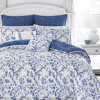 Laura Ashley Home Elise Bonus Luxury Premium Ultra Soft Duvet Coverlet, Lightweight Comfortable 3 Piece Bedding Set, Stylish Design for Home Décor, King, Medium Blue
