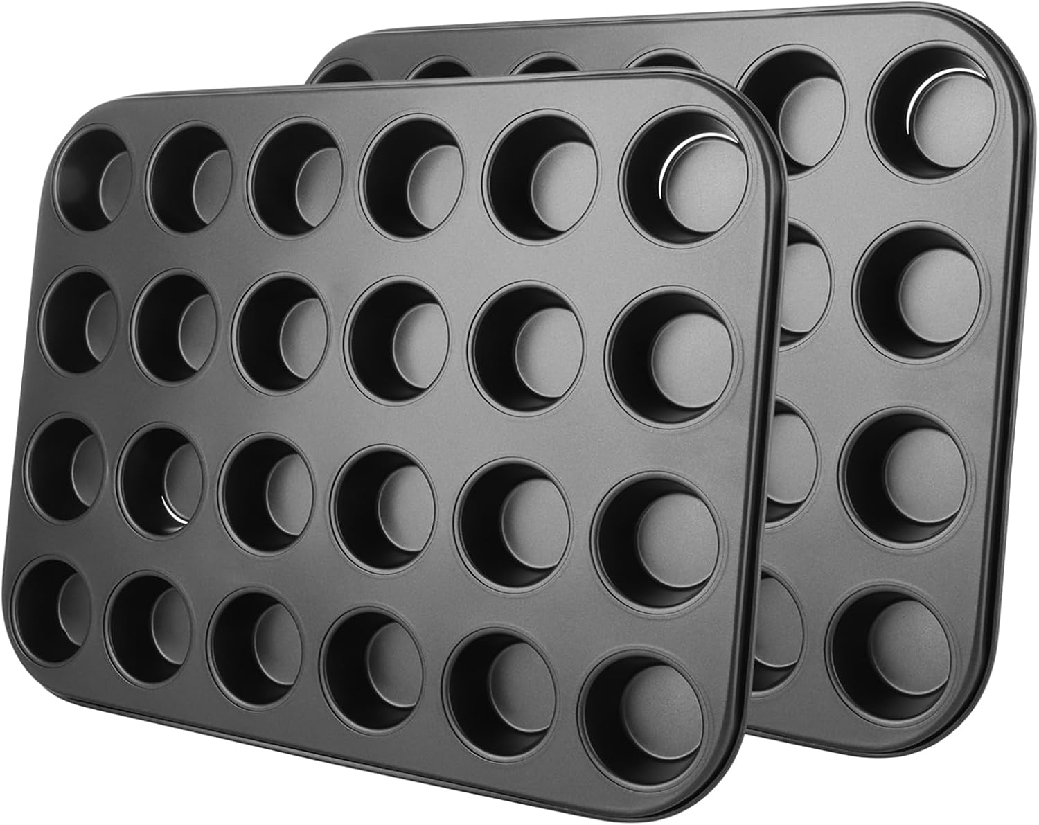 2 Pack Mini Baking Tray,24 Cup Muffin Baking Pan,Non-Stick Cupcake Tin,Carbon Steel Muffin Tin Cupcake Baking Tray,Deep Muffins Pan,Reusable Baking Case for Mini Mince Pie,Grey
