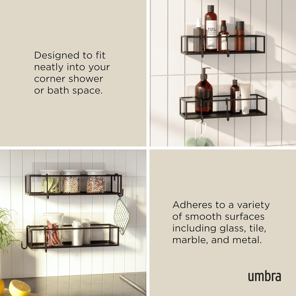 Cubiko Shower Shelf, Metal Floating Shelves with Adhesive Mounting Strips, 2-Pack, Black