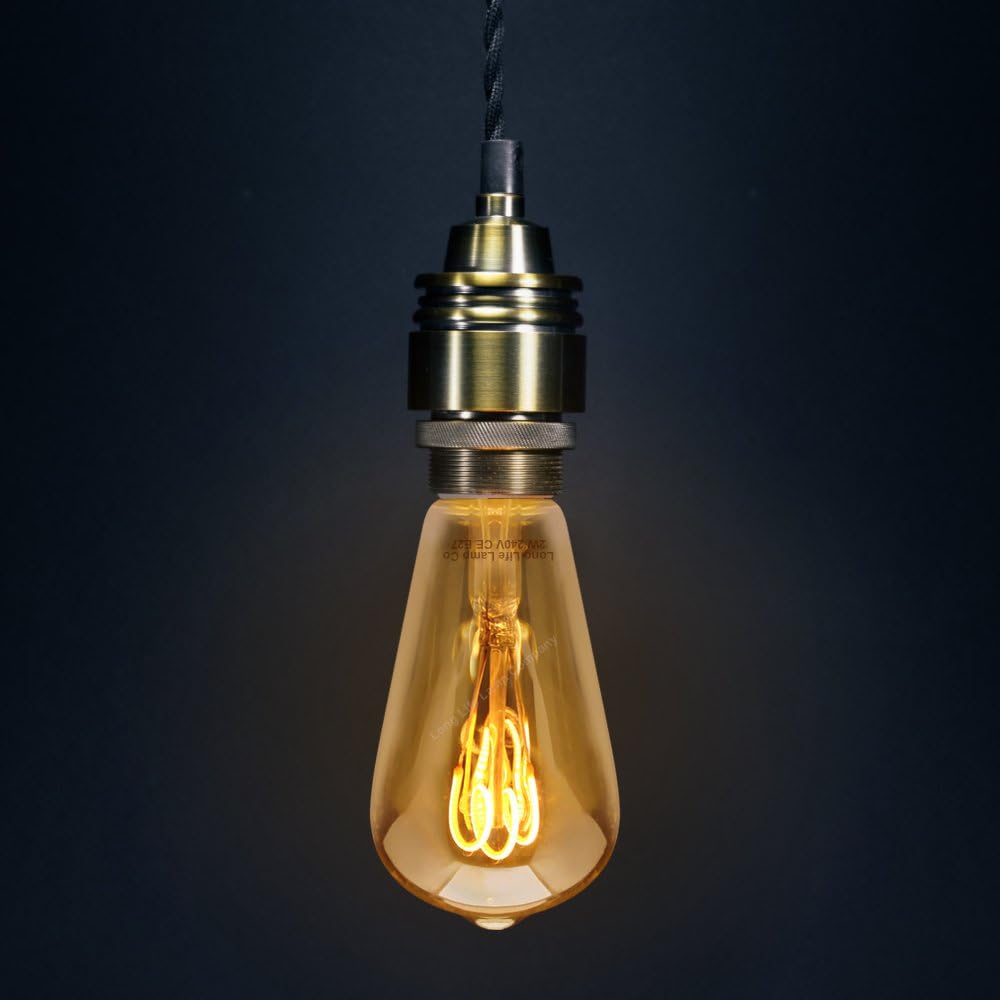 Long Life Lamp Company Edison Classics 2w Vintage LED Filament Bulb Teardrop Spiral ST58 Smoke Gold Glass E27 Edison Screw