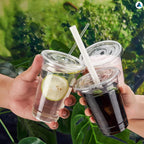 12oz Crystal Clear Smoothie Cups with Flat lids, Perfect for Iced Coffee, Milkshake, Slurpee, Ice Cream, Razzle, Slush, Smoothy, Party's Pack of 50