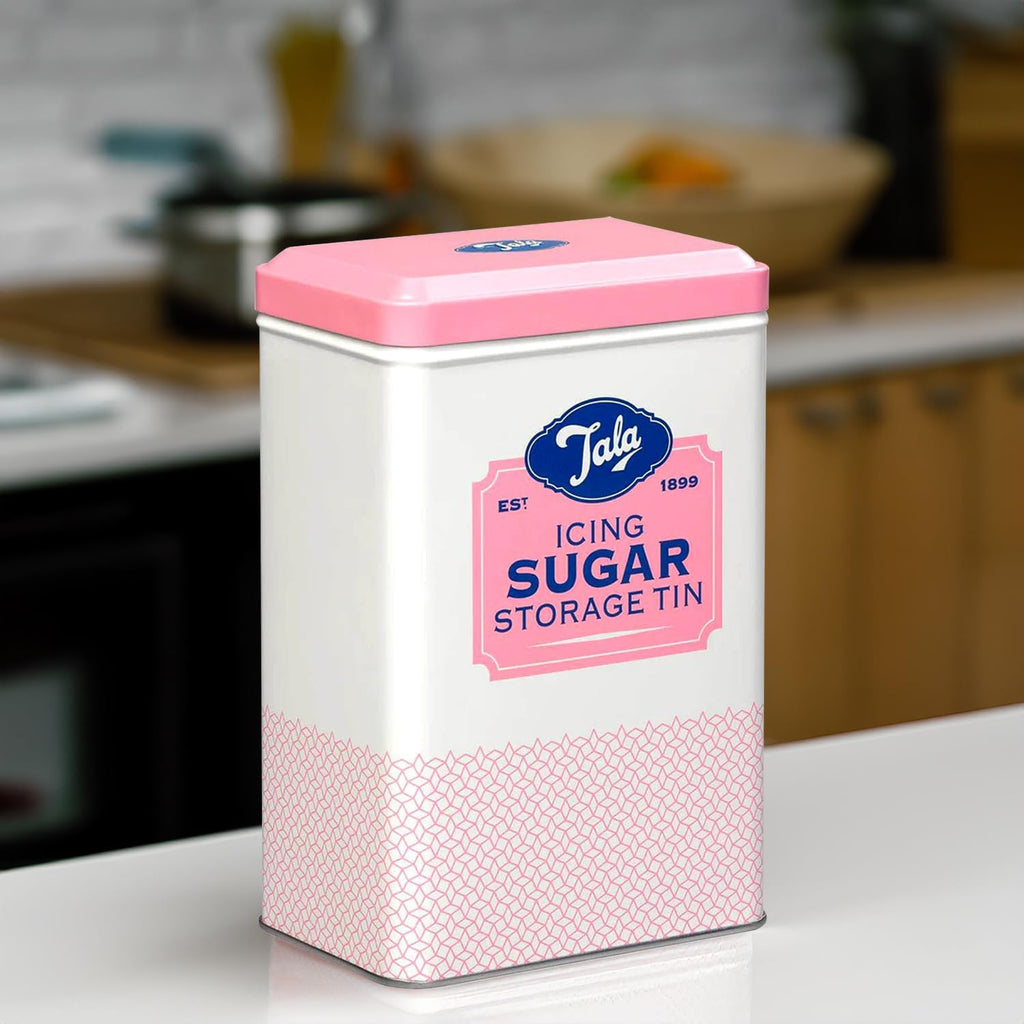 Originals Metal Pink and Cream Nostalgic Design Storage Tin, 18.5x18.5x19 cm | Holds a Full Bag of Icing Sugar | Stylish Kitchen Storage