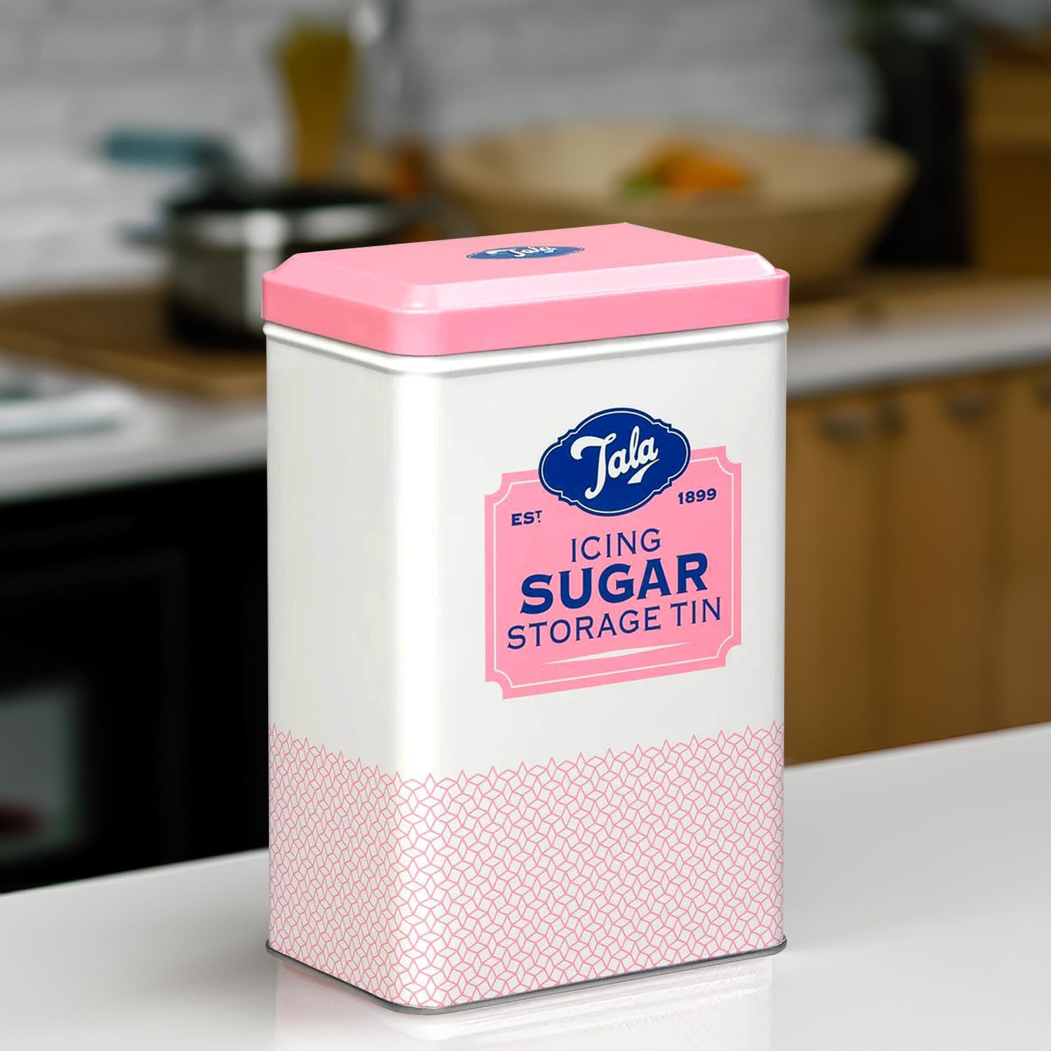 Originals Metal Pink and Cream Nostalgic Design Storage Tin, 18.5x18.5x19 cm | Holds a Full Bag of Icing Sugar | Stylish Kitchen Storage
