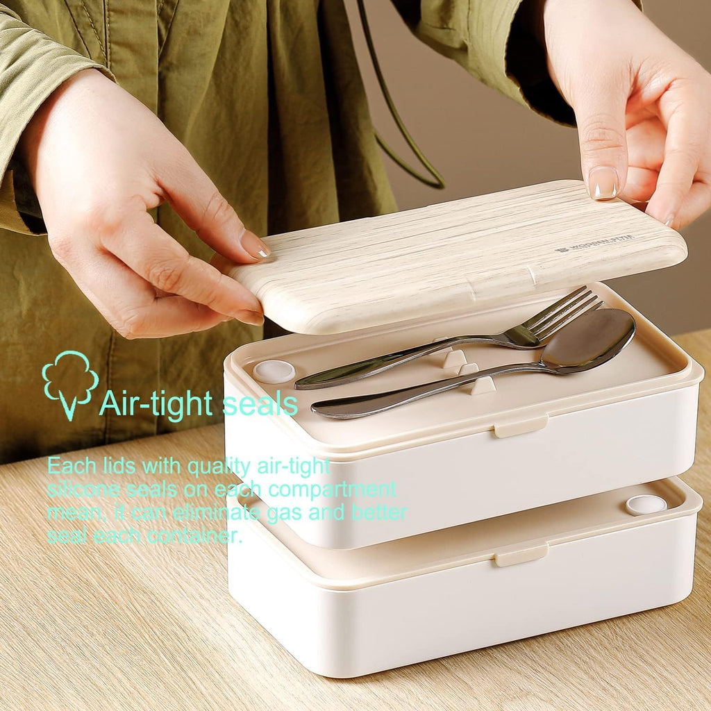 Original Bento Box Lunch Boxes Container Bundle Divider Lunch Container with Compartments with Stainless Steel Utensils Spoon and Fork Japanese Style