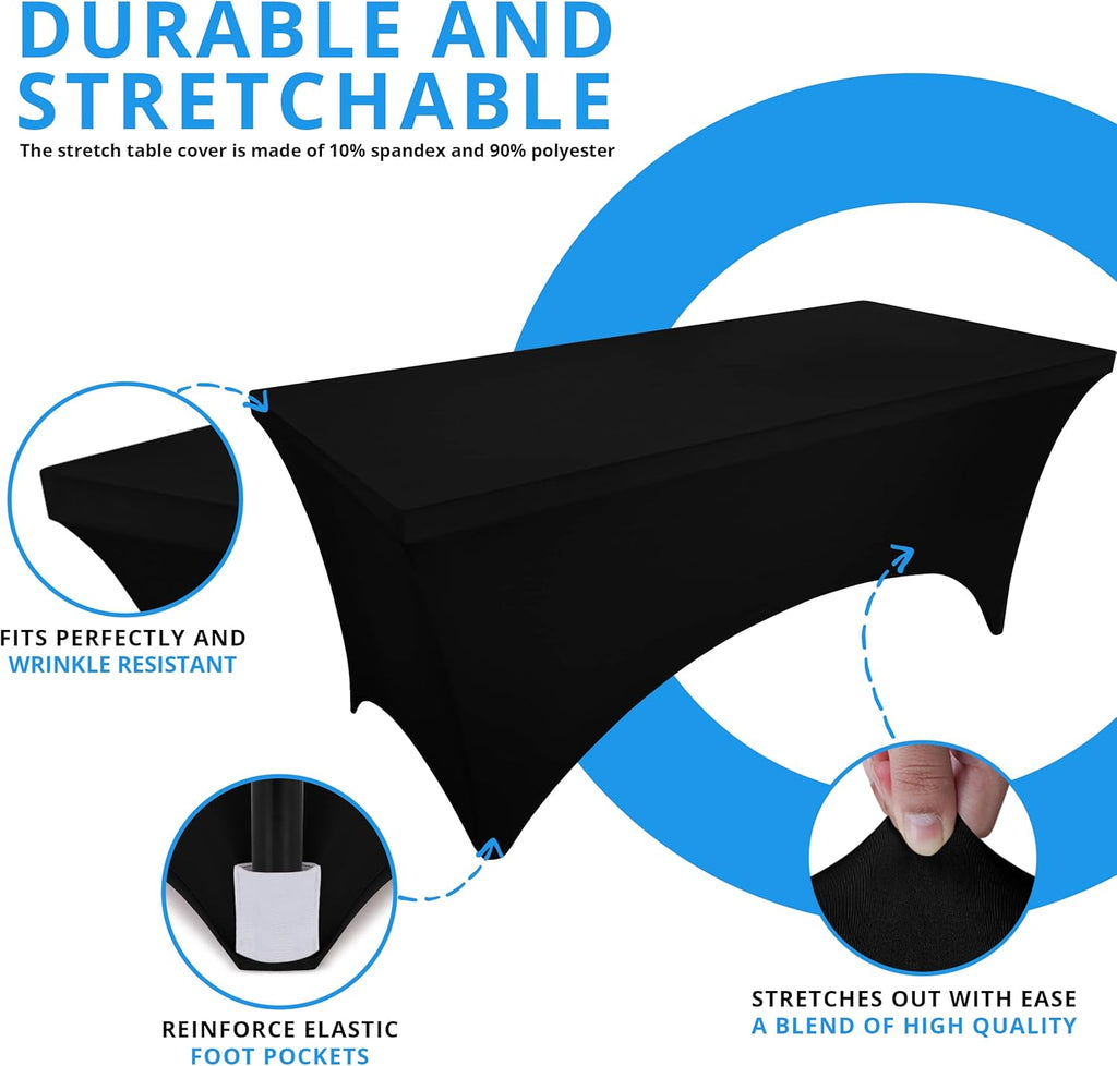 Spandex Tablecloth 2 Pack [5FT, Black] Tight, Fitted, Washable and Wrinkle Resistant Stretch Rectangular Patio Table Cover Event, Wedding, Banquet & Parties [60Lx30Wx30H Inch] (UK0737)