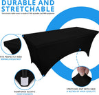 Spandex Tablecloth 2 Pack [5FT, Black] Tight, Fitted, Washable and Wrinkle Resistant Stretch Rectangular Patio Table Cover Event, Wedding, Banquet & Parties [60Lx30Wx30H Inch] (UK0737)