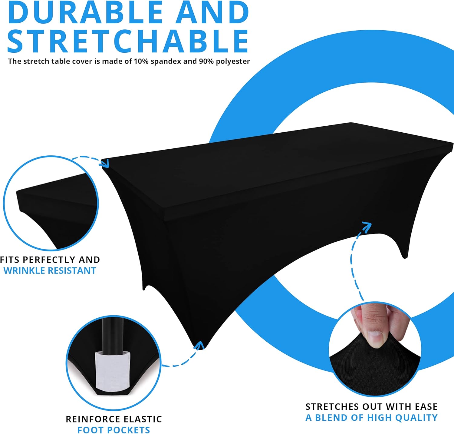 Spandex Tablecloth 2 Pack [5FT, Black] Tight, Fitted, Washable and Wrinkle Resistant Stretch Rectangular Patio Table Cover Event, Wedding, Banquet & Parties [60Lx30Wx30H Inch] (UK0737)
