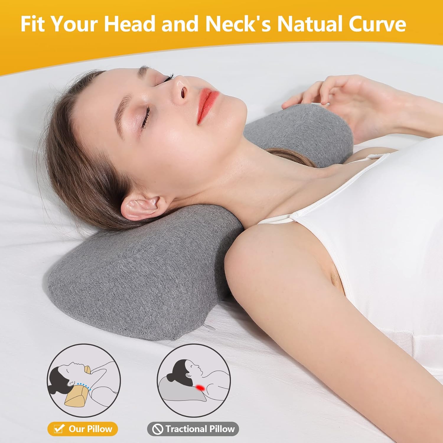 Cervical Neck Pillows for Pain Relief Sleeping, High-Density Memory Foam Neck Bolster Pillow for Stiff Pain Relief, Neck Support Pillow Neck Roll Pillow for Bed Pillow (Dark Gray)