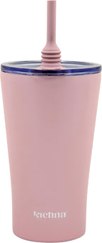 The Sipper Double Walled Stainless Steel Coffee, Water Tumbler 550ml | Wide Mouth, Flexible & Removable Straw with Splash & Leak Proof with Silicon Lid | Keeps Cold for 14Hrs | Blush Pink