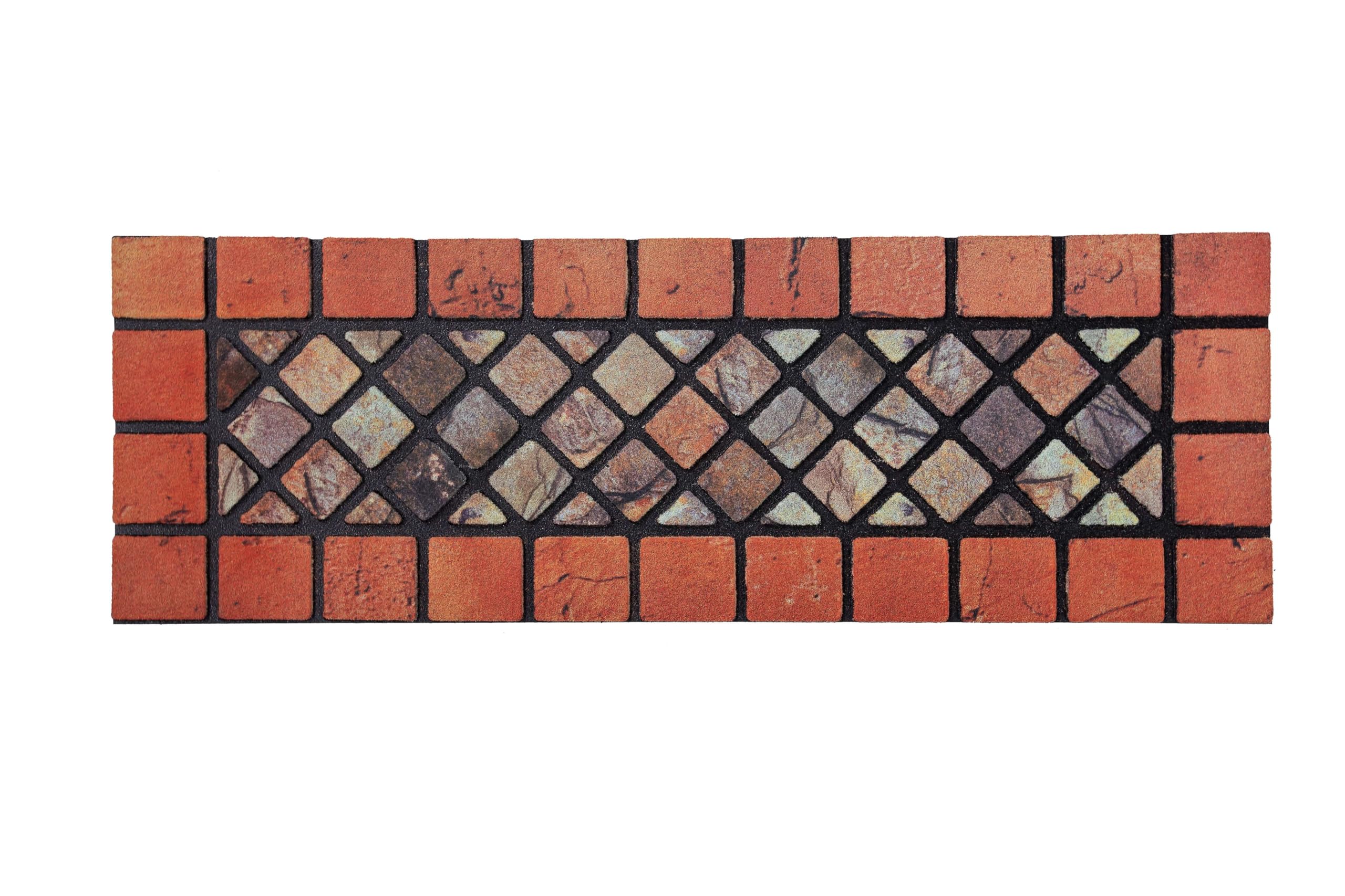 Narrow Doormat Tiled Door Mat Barrier Eco-Friendly Heavy Duty Non-Slip Dirt Scraper For Indoor Outdoor Garden Shed Garage Entrance – (2 Pack, Red Border, 75 x 25cm)