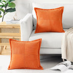 Artscope Corduroy Cushion Covers Pack of 2 Modern Patchwork Throw Pillow Covers Soft Pillowcase Broadside Decorative Textured Cushions for Home decor Sofa Bedroom Couch Orange 40x40cm
