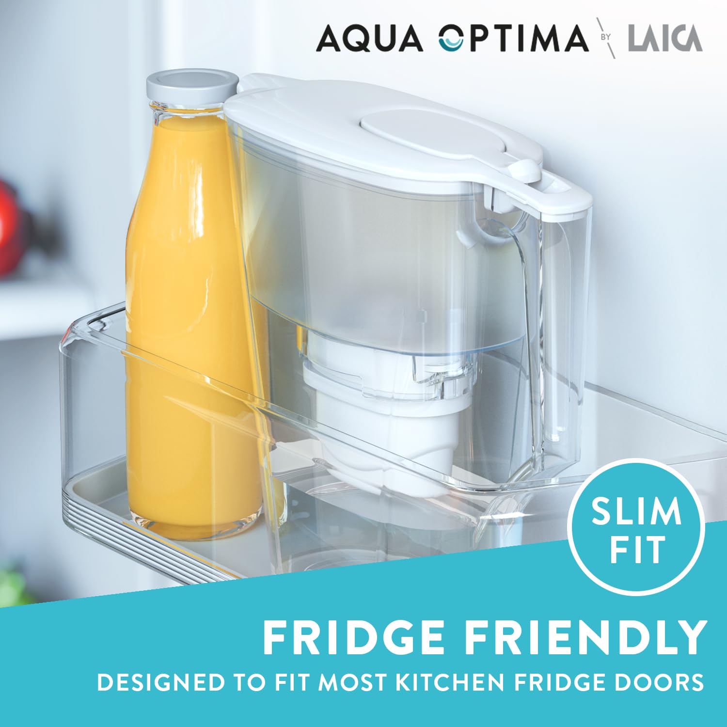 Aqua Optima Liscia Water Filter Jug & 3 Evolve+ Filter Cartridges 2.5L White - Fridge & Dishwasher Friendly, Easy Fill - Reduces Limescale, Chlorine & Other Impurities - By LAICA (Packaging May Vary)