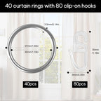 40 Pcs Silver Curtain Rings with hooks 30 mm, Curtain Clip Ring, 80 Pcs Silent Curtain Hooks, Metal Curtain Rings Stainless Steel, Curtain Hooks for Home Window Rod Decoration
