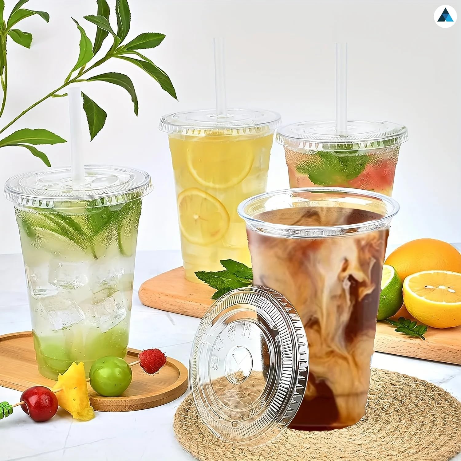 12oz Crystal Clear Smoothie Cups with Flat lids, Perfect for Iced Coffee, Milkshake, Slurpee, Ice Cream, Razzle, Slush, Smoothy, Party's Pack of 50