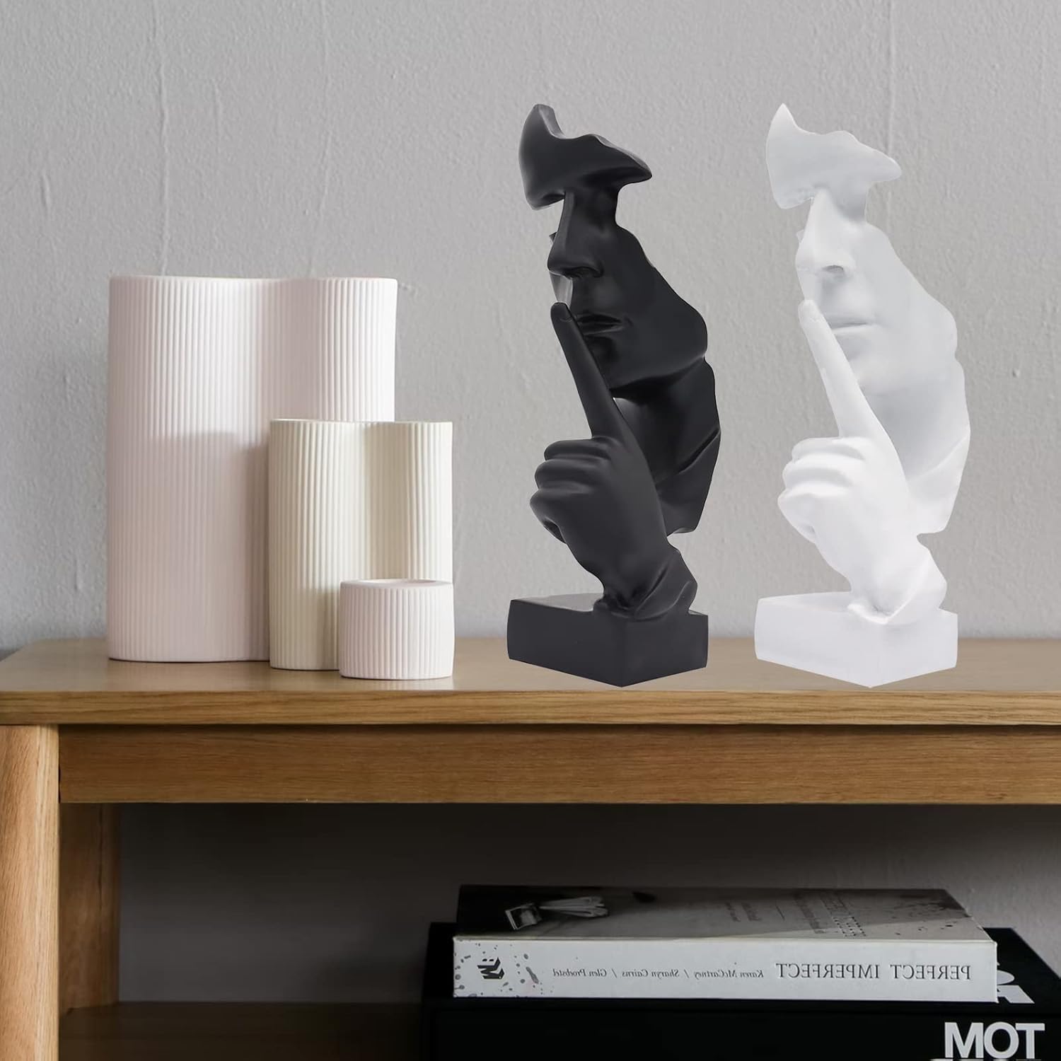 Thinker Statue, Silence is Gold Abstract Art Sculpture, Ponder Statue, Creative Resin Figurine, Modern Home Ornament, Decoration for Home Room Study Office Table Shelf (Black)