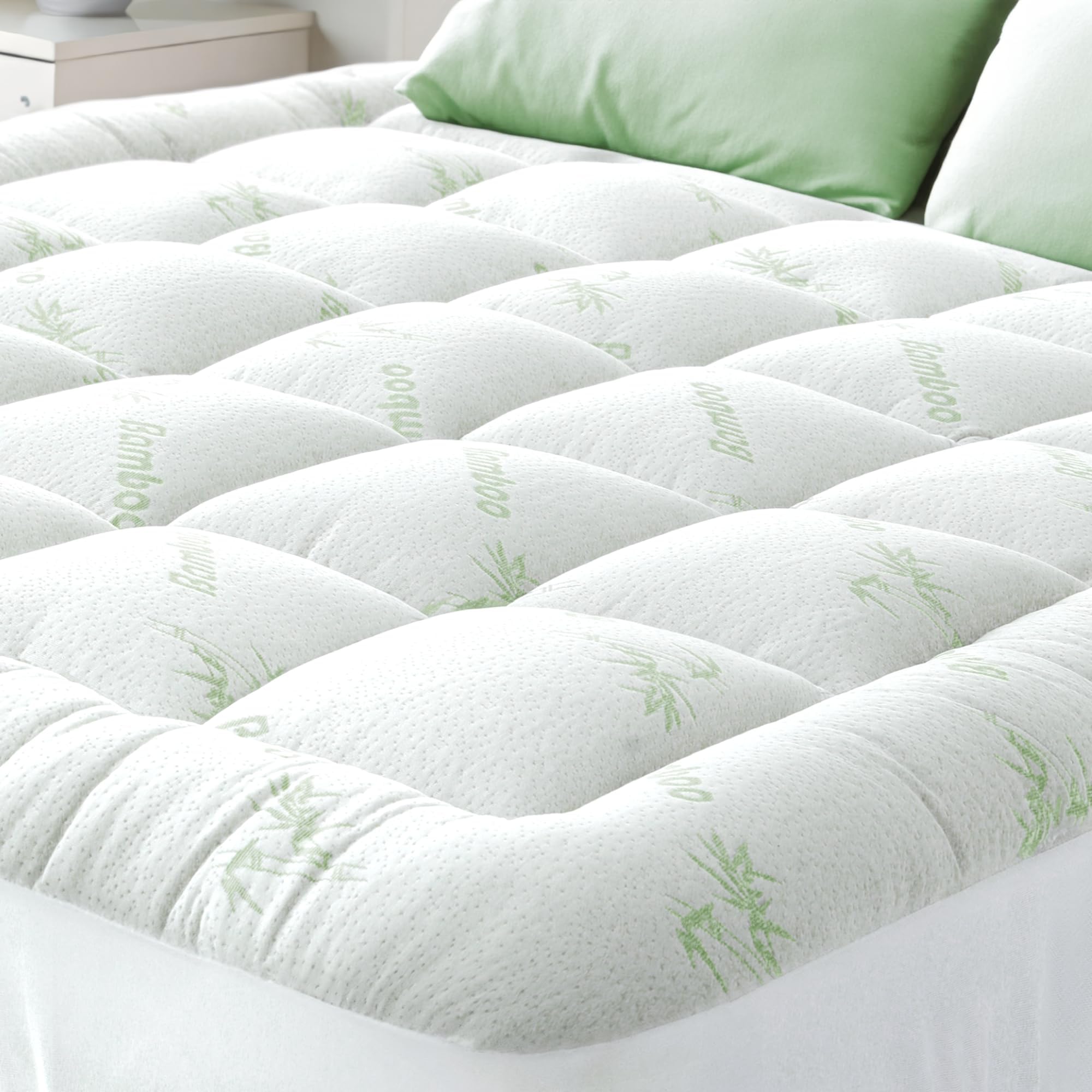 Bamboo Single (Twin) Mattress Topper - Thick Cooling Breathable Pillow Top Mattress Pad for Back Pain Relief - Deep Pocket Topper Fits 20-50 cm Mattress 90 cm x 190 cm