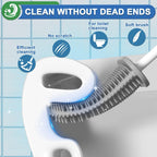 Silicone Toilet Brush with Quick Drying Holder Set -2Pack, Bathroom Toilet Brushes Set with No-Slip Silicone Handle & Anti-drip Base (Flooring/Wall Mounted) -White