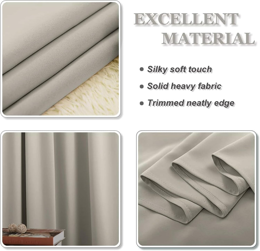 Natural Thermal Eyelet Curtains - Short Energy Saving Window Treatment Curtains & Drapes for Home Decor Privacy Protected Drapes for Kitchen/Cafe/Caravan, 52 x 36 Inches, 2 Panels