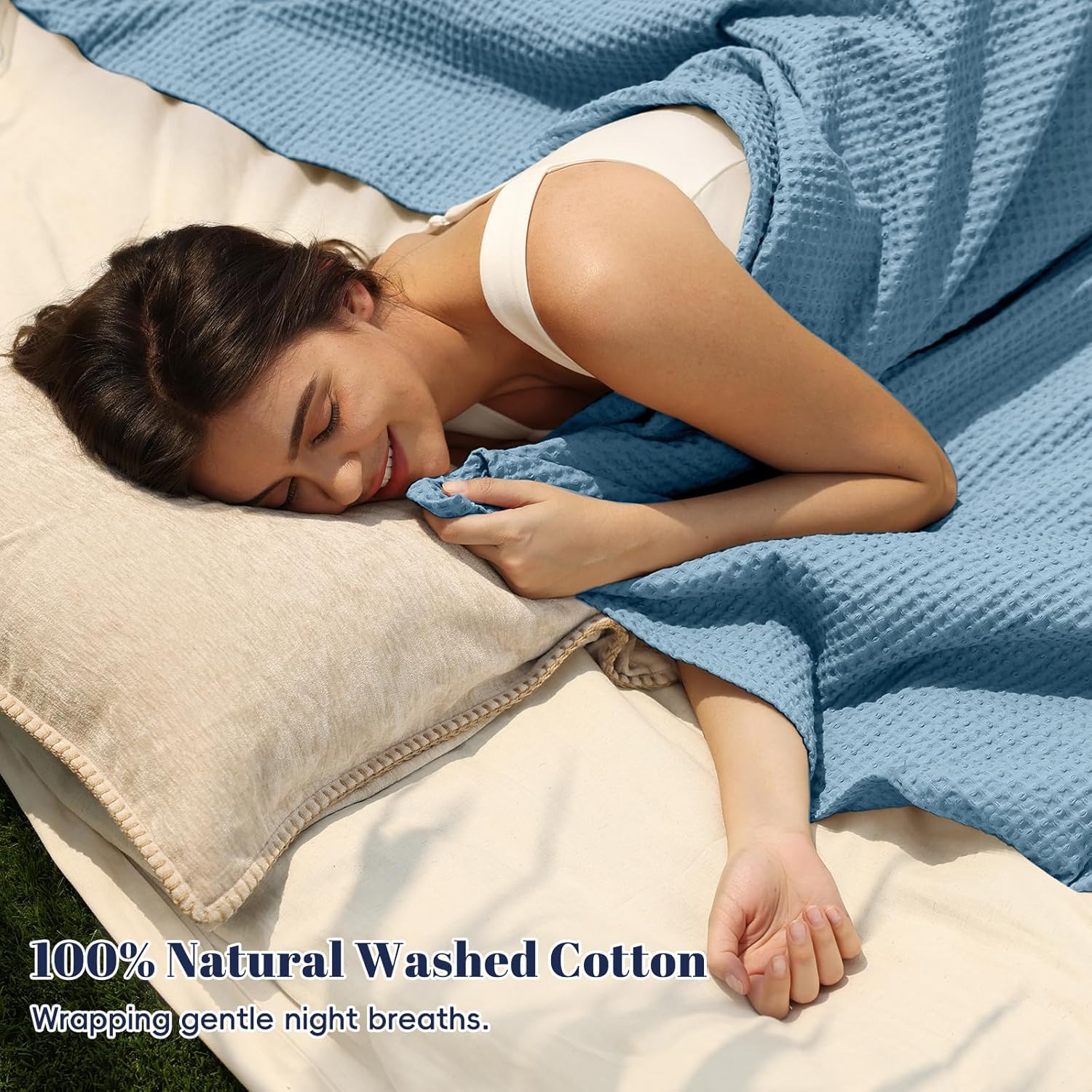 100% Cotton Waffle Weave Blanket SuperKing Size 230 x 270cm, Pre-Washed Lightweight Breathable Throw Blanket, Oeko-TEX Certified for Bed Couch Sofa, Home Decor, Dusty Blue