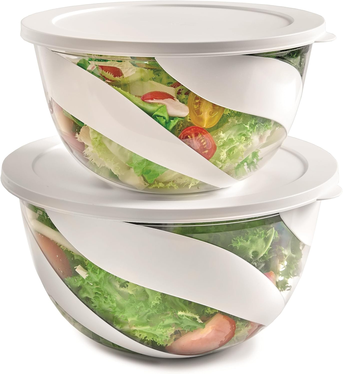 Salad Bowl for Salad and Vegetables, Salad Bowl Set 3 and 5L, Bowl with Lid to Save Freshness Resistant Washable, Stackable Food Containers, Kitchen Bowls White Made in Italy