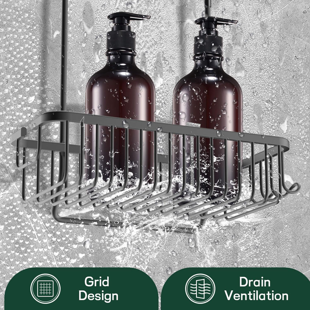 Shower Caddy Hanging Organiser Storage Shelf Without Drilling Shampoo Holder Rustproof Basket Shower Hook Grey